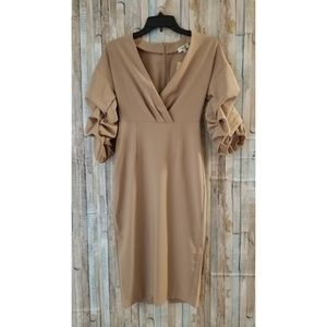 tan color puff sleeve dress